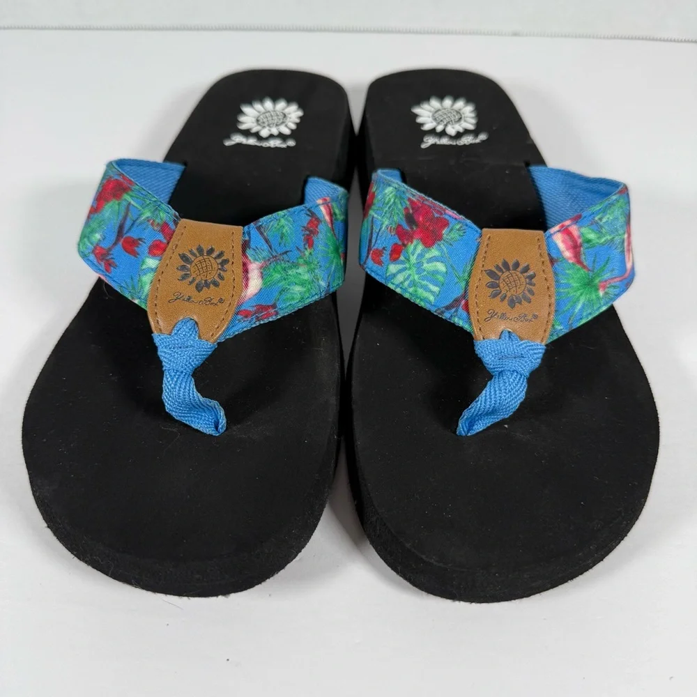 Yellow Box Flip Flops Blue with Pink Flamingos Size 7 1/2 7.5 Sandals Tropical - Picture 4 of 15